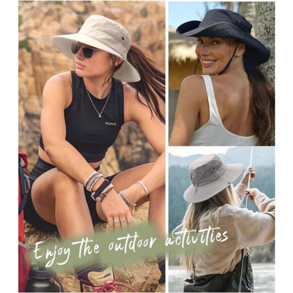 Women\'s Sun Hat with Ponytail Hole Summer Wide Brim UPF 80+